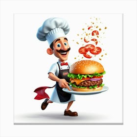 Chef Holding A Burger Canvas Print