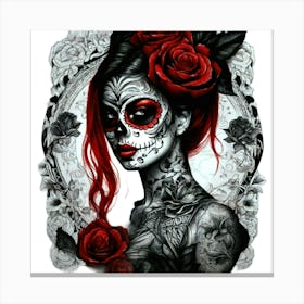 Day Of The Dead Girl Red & Black Canvas Print