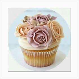 Cupcake Delicious Icing Flowers And Leaves Canvas Print