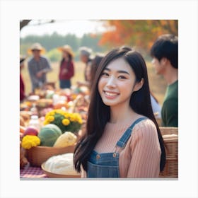 Happy Asian Girl At The Market Canvas Print