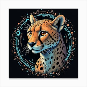 A Cheetah Surrounded By Futuristic, High Tech Patterns Canvas Print