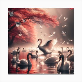 Swans In The Water Canvas Print