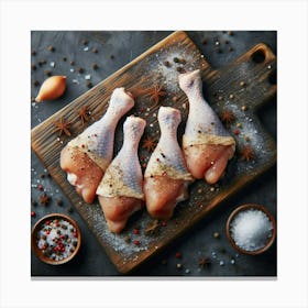 Chicken Leg On A Cutting Board With Spices Canvas Print