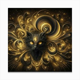 Black Cat With Golden Swirls 1 Canvas Print