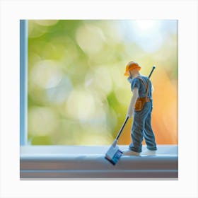 Janitor Cleaning Window Canvas Print