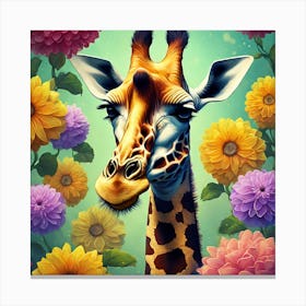 Giraffe In Floral Vintage Arne Thun S Realistic Art (1) Canvas Print