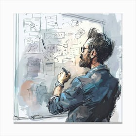 Illustration Of A Man Drawing On A Whiteboard Canvas Print