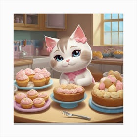 Cat With Cupcakes Canvas Print