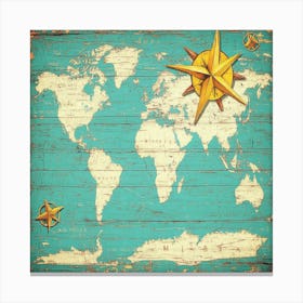 World Map On Wooden Background Art Canvas Print