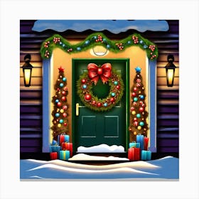 Christmas Decoration On Home Door (41) Canvas Print