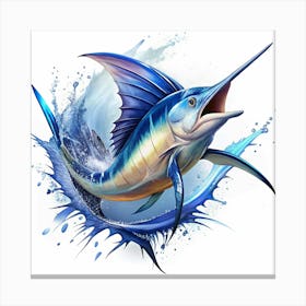 A Majestic Blue Marlin Leaping From The Water Canvas Print