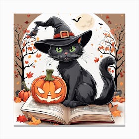Cute Cat Halloween Pumpkin (55) Canvas Print