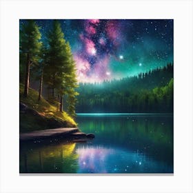 Starry Sky Over Lake 18 Canvas Print