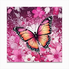 Butterfly On Pink Flowers 2 Canvas Print