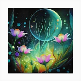 Abstract oil painting: Water flowers in a night garden 13 Canvas Print
