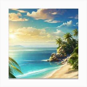 Tropical Beach With Palm Trees 4 Canvas Print