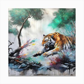 Tiger In The Forest Splash Color Canvas Print