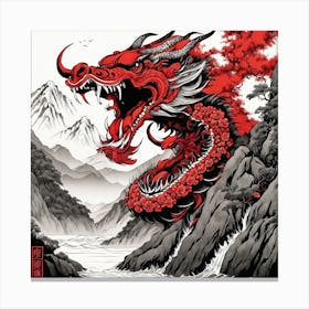 Chinese Dragon Mountain Ink Painting (23) Canvas Print