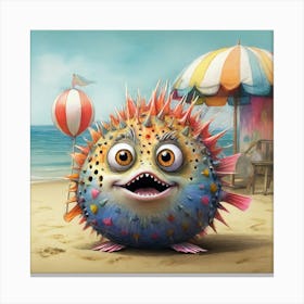 Pufferfish On The Beach Canvas Print