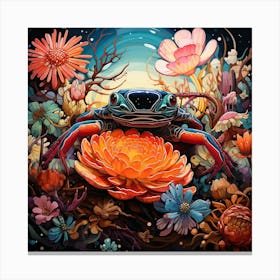 Frog And Flowers Canvas Print
