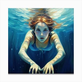 Underwater Woman Swimming In The Sea Art Print (1) 1 Canvas Print