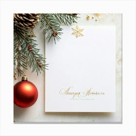 Crisp White Christmas Card Minimalistic Festive Design Intertwined Pine Branches Laden With Vibran Canvas Print