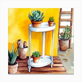 Watercolor Of Potted Succulents Canvas Print