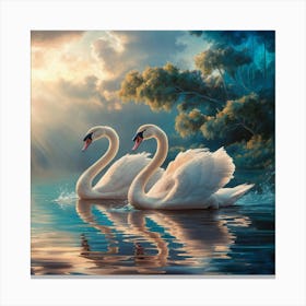 Swans In The Water Canvas Print