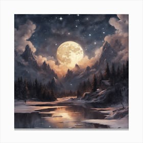 Full Moon In The Mountains Canvas Print