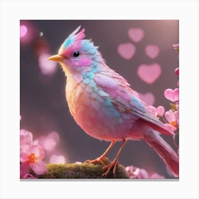 Pink Bird On A Branch Canvas Print