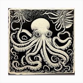 Octopus Linocut Canvas Print