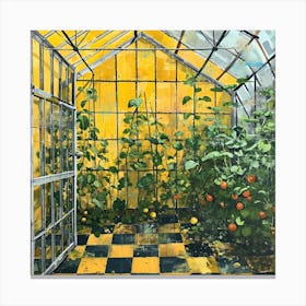 Plants In The Greenhouse Yellow Checkerboard 2 Canvas Print