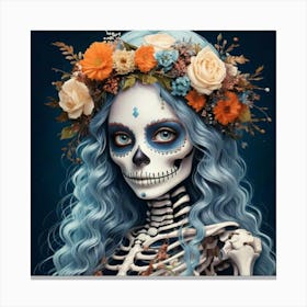 Firefly Whimsical Girl With Floral Skeleton Wreath And Curly Hair 23289 (2) Canvas Print