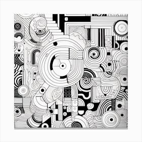 Doodles In Black And White Line Art 9 Canvas Print