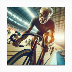 Senior Cyclist Racing In The Track Canvas Print