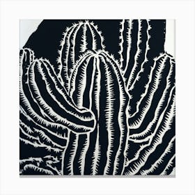 Resilient Beauty A Stunning Linocut Cactus (3) Canvas Print