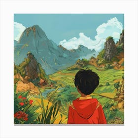 Boy Looking At The Mountains Canvas Print