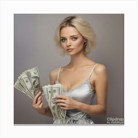 Beautiful Woman Holding Money 1 Canvas Print