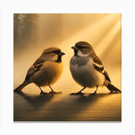 Firefly A Modern Illustration Of 2 Beautiful Sparrows Together In Neutral Colors Of Taupe, Gray, Tan (69) Canvas Print