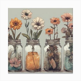 Jars Of Flowers 2 Canvas Print