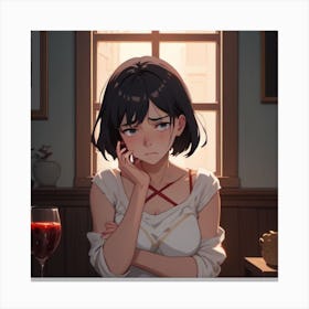 Anime Girl With A Glass Of Wine Canvas Print