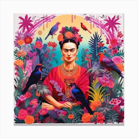 Frida Kahlo Colour and Birds Canvas Print