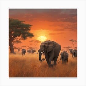 Elephants In The Savannah 1 Canvas Print