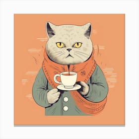 Cat With A Cup Of Coffee Canvas Print