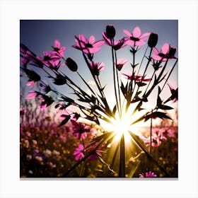 Sunset With Flowers Canvas Print