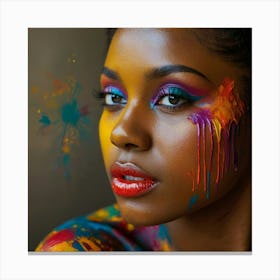 Young African Woman With Colorful Paint Canvas Print