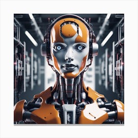 Robot In A Computer Room Canvas Print