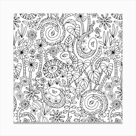 COLOURING BOOK GARDEN SNAKES Doodle Floral Botanical Line Drawing in Black and White Canvas Print