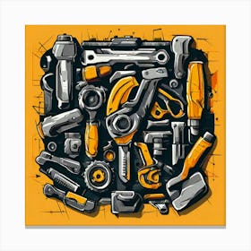 Logo Vector Tools Wrench Hammer Screwdriver Saw Pliers Drill Gear Nuts Bolts Spanner Ch (19) Canvas Print