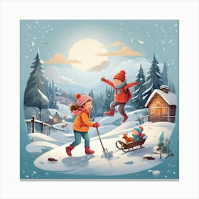 Children Playing In The Snow 1 Canvas Print